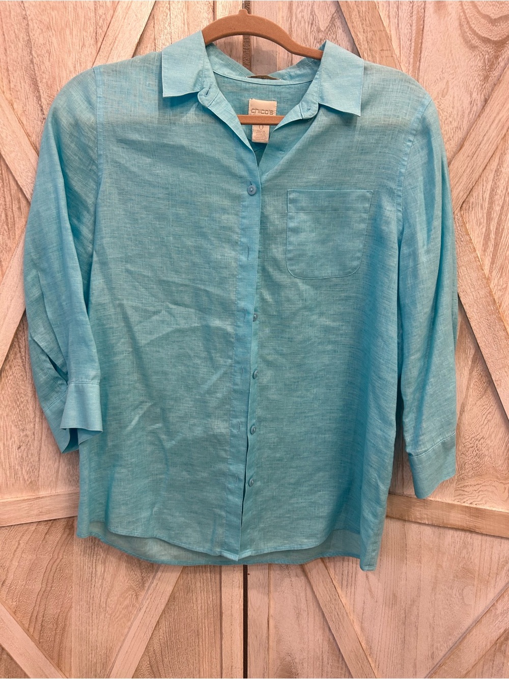 Chico's Turquoise Button-Down Linen Shirt